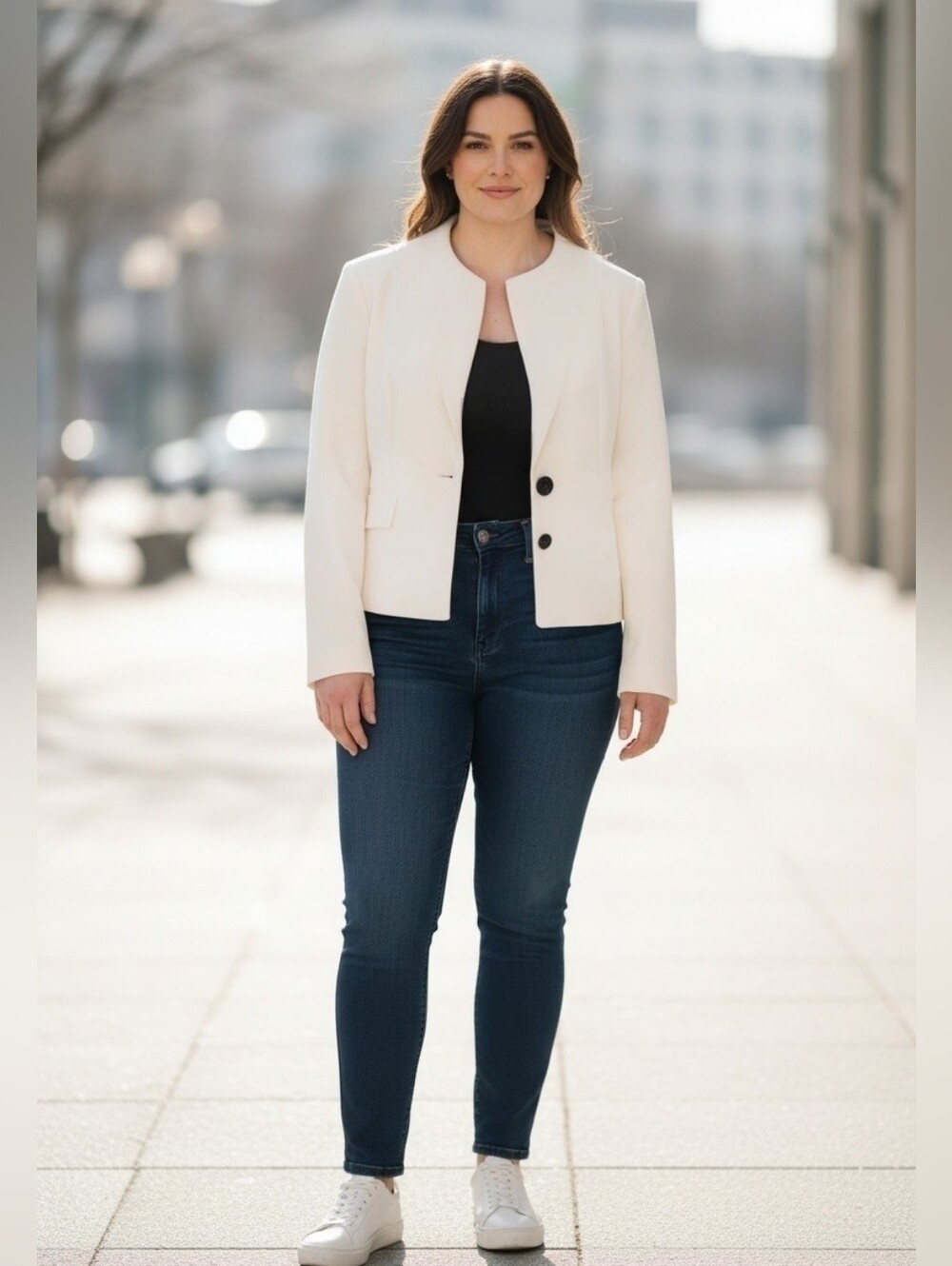 Monroe & Main White Collarless Jacket